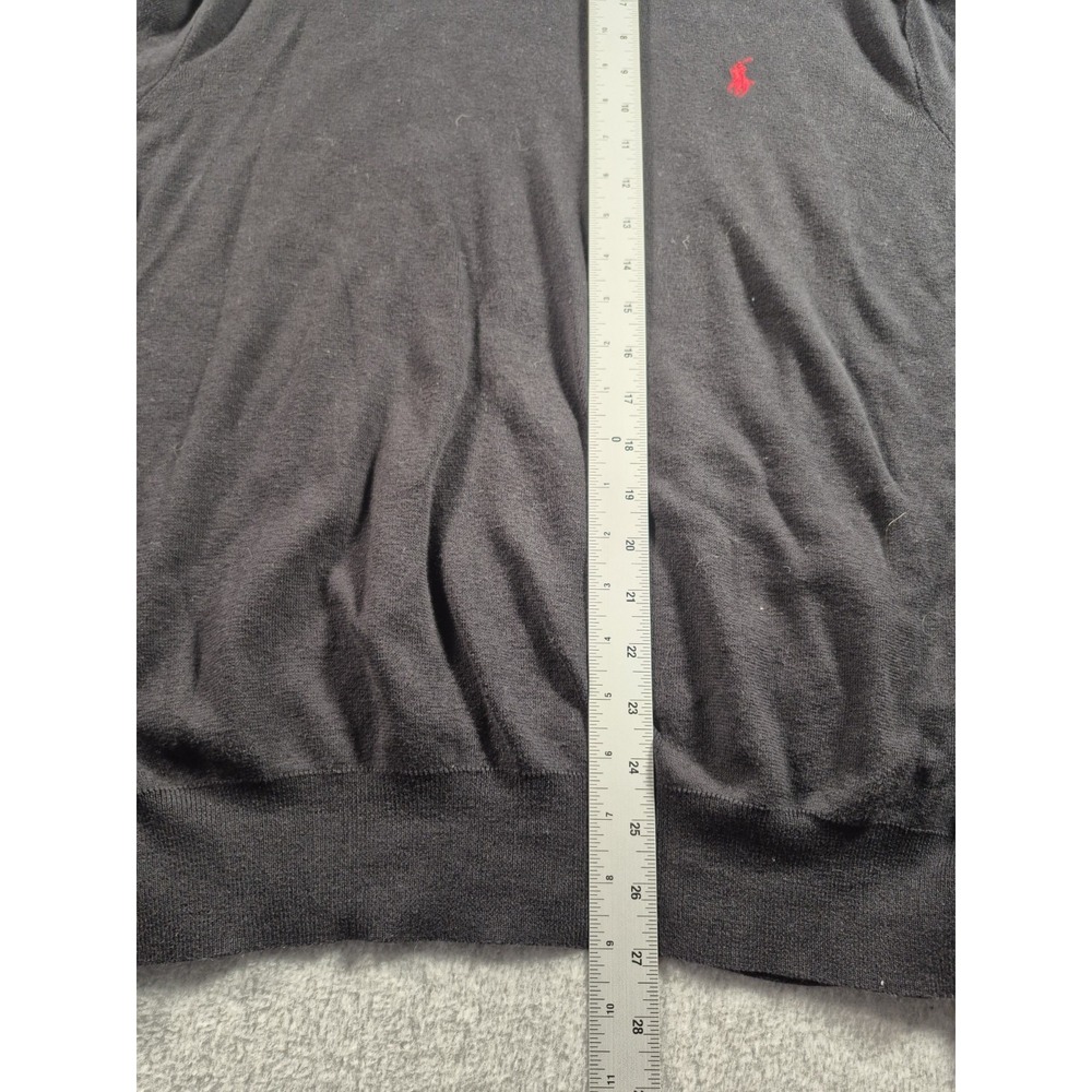 Polo Ralph Lauren Mens Black V Neck Pima Cotton Sweater XL Red Pony Logo - Picture 4 of 5